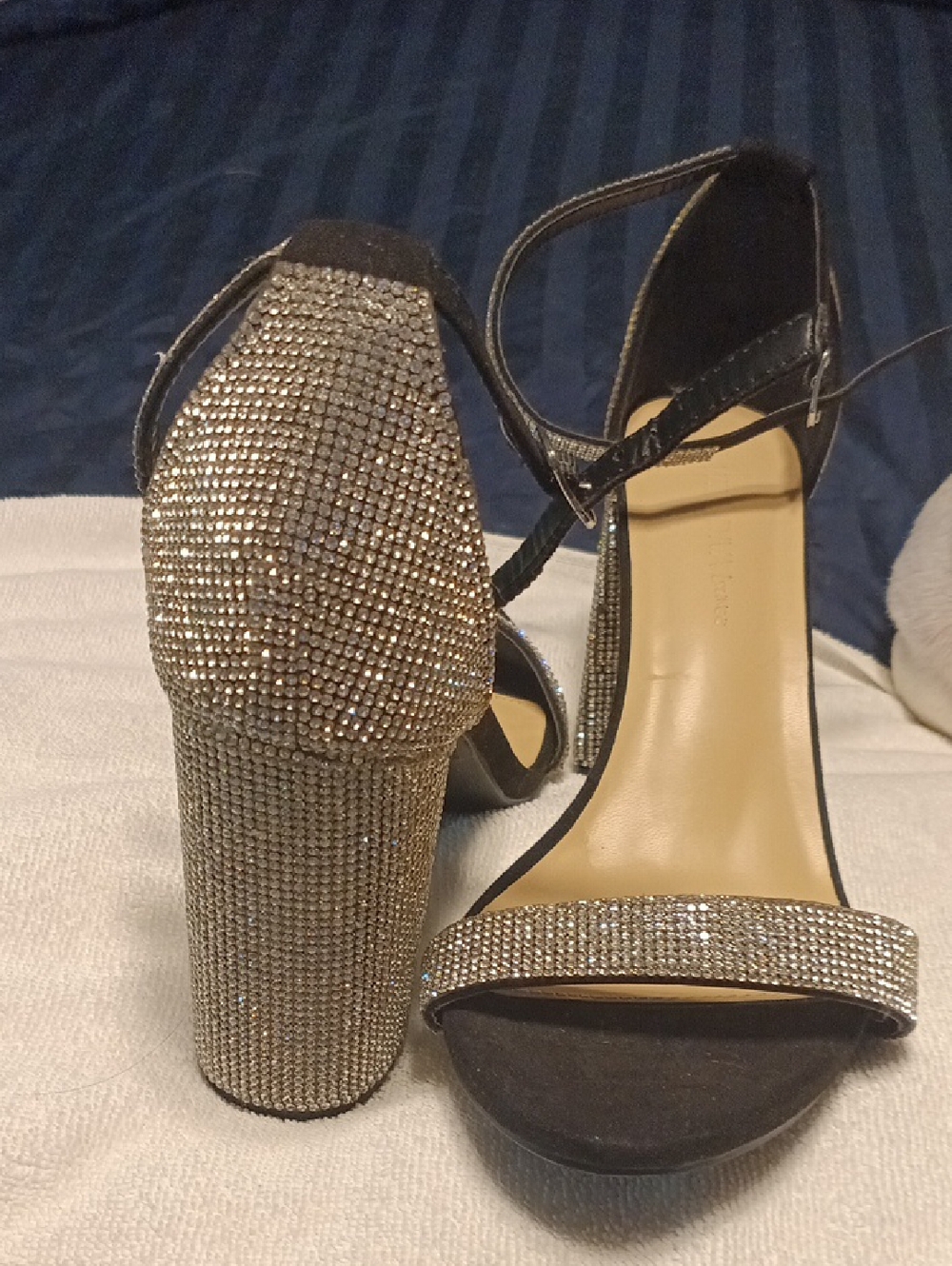 Wild Diva Gold Rhinestone Block Heel Ankle Strap Sandals